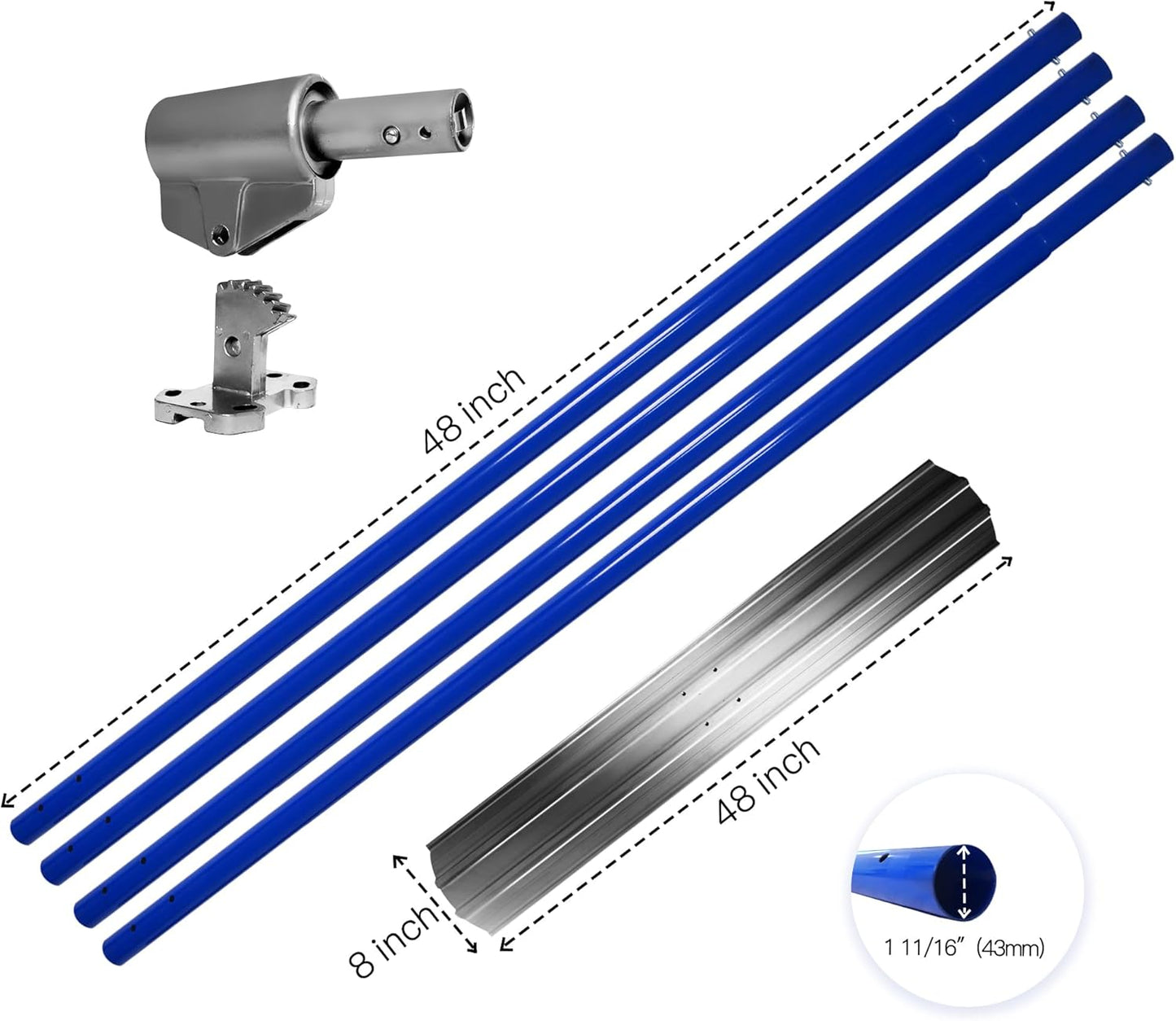 Bull Float Aluminum Magnesium Alloy Concrete Float 48"x8" Round End Board Kit trowel Tool Cement Tools Float Bracket Concrete Tools Finishing With 48" Handle x4 VOYAR