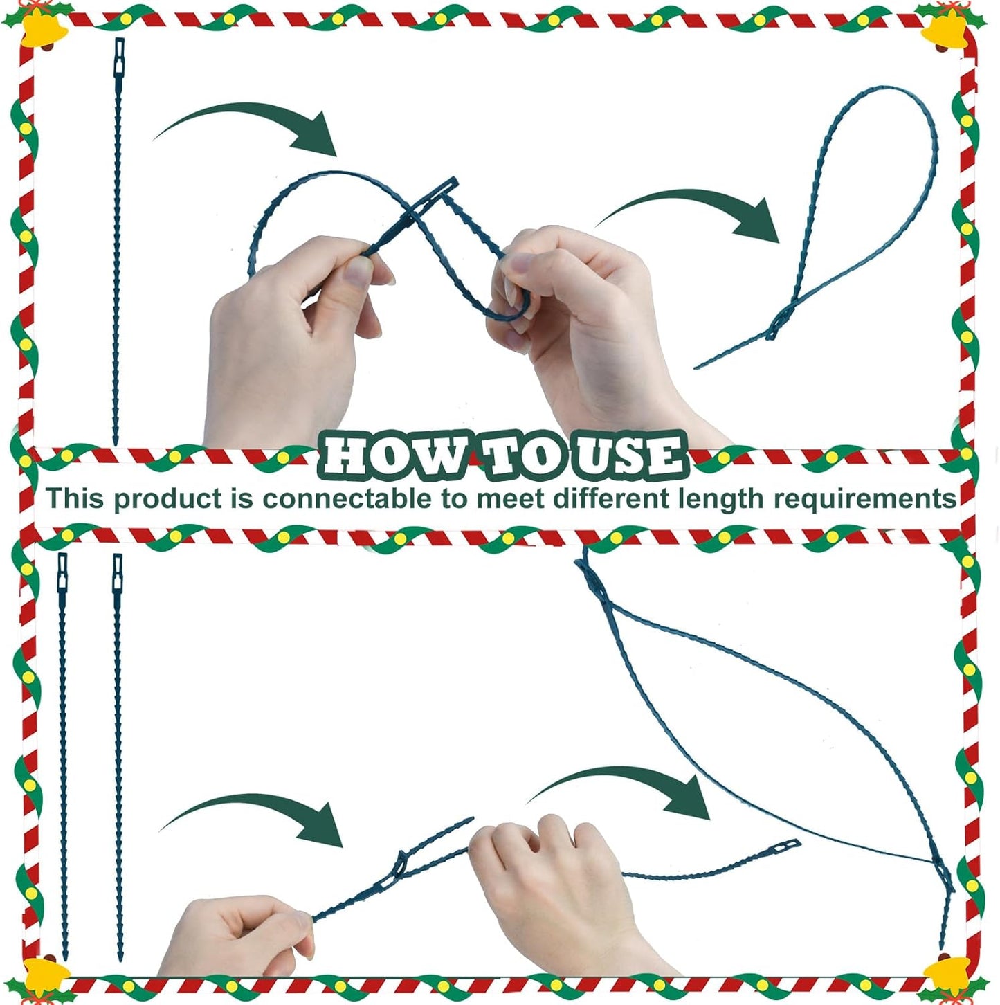 100pcs Christmas Garland Ties Green Flexible Self Locking Nylon Strap 15.7Inch Adjustable Reusable Garland Hanger Decorating Holiday Banister Twist Ties for Christmas Light Wreath Making Door Stairway