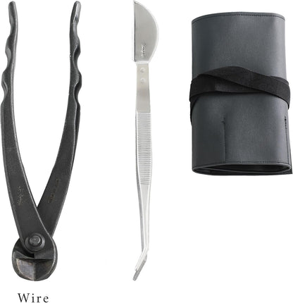 Wazakura Made in Japan 5PCS Bonsai Tool Kit with Roll Bag: Yasugi Steel Satsuki Bonsai Scissors, Concave Branch Cutter, Knob Cutter, Wire Cutter, Tweezers - 5 Tools Satsuki Set with Case