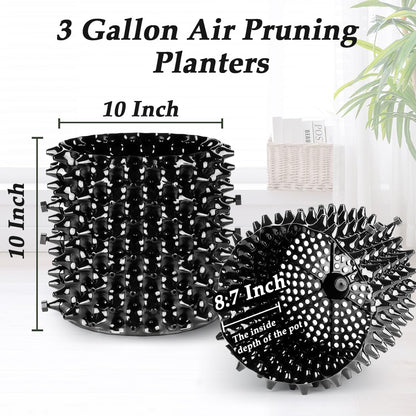 3 Gallon Air Pruning Container New Plastic Nursery Pot Fruit Vegetable Garden self-Planting pots, Size 10"x10", Black