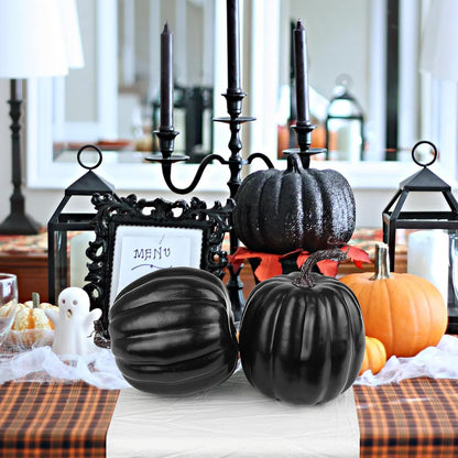 Artmag 6 Inch Large Artificial Pumpkins, 4PCS Big Black Faux Foam Harvest Pumpkins for Fall Autumn Thanksgiving Seasonal Holiday Decor