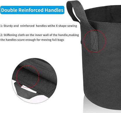 12 Packs 15 Gallon Grow Bags, Heavy Duty 300G Thickened Nonwoven Fabric Plant Pots with Handle