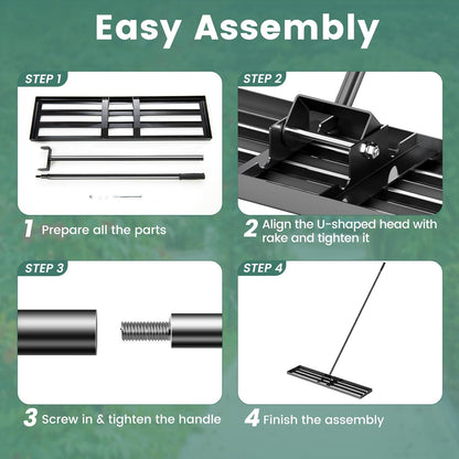 Goplus Lawn Leveling Rake, 46" x 10" Heavy Duty Level Lawn Tool w/ Ergonomic Handle for Soil, Effort-Saving Landscape Rake for Garden, Backyard, Golf Course, Farm, Pasture, Black