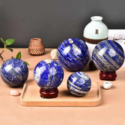 JIC Gem Large Blues Crystal Sphere with Stand Lapis Lazuli Quartz Crystal Ball Sphere Gemstone Decorative Ball for Home Decor Altar Reiki Crystal Gift 80-90mm
