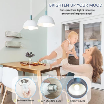 Full Spectrum Light Bulb with High Lumen E27 Standard Base Near-Perfect Color Rendering, Uses Simulated Sunlight to Provide Healthy Lighting That Eliminates Fatigue,4000K,Ra98,10W,1-Pack