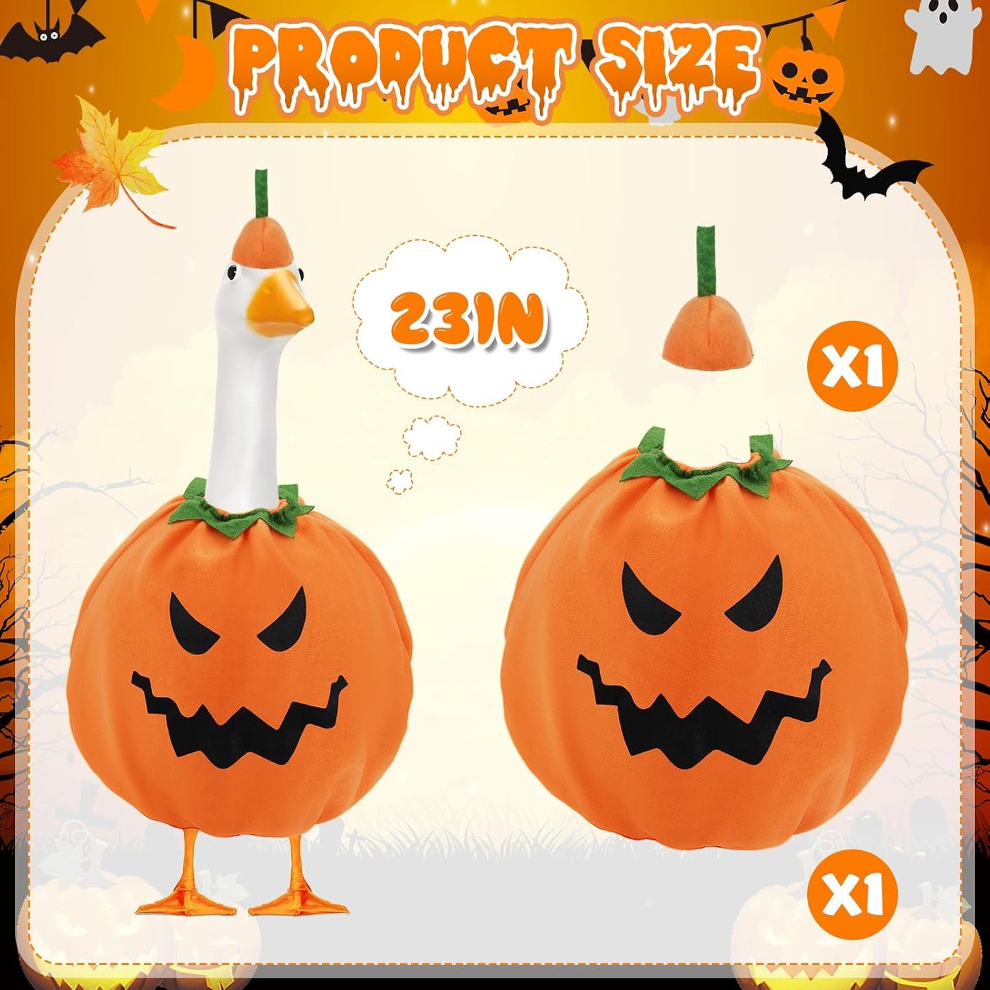 Halloween Goose Outfit,Pumpkin Goose Costume with Hat,Premium Soft Fabric Goose Outfit,Yard Silly Lawn Duck Shirt for 23'' Cement Porch Goose Duck Decorations,Outdoor Patio Yard Lawn Decoration