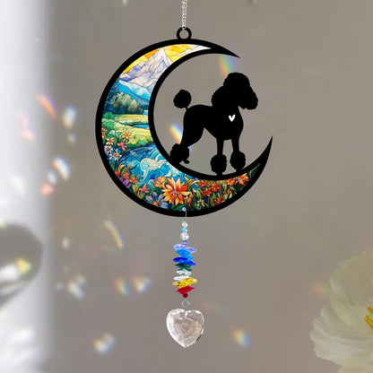 Poodle Suncatcher, Personalized Pet Loss Gift with Name & Date, Heart-Shaped Crystal Sun Catcher, Dog Remembrance Sympathy Rainbow Maker for Window & Garden