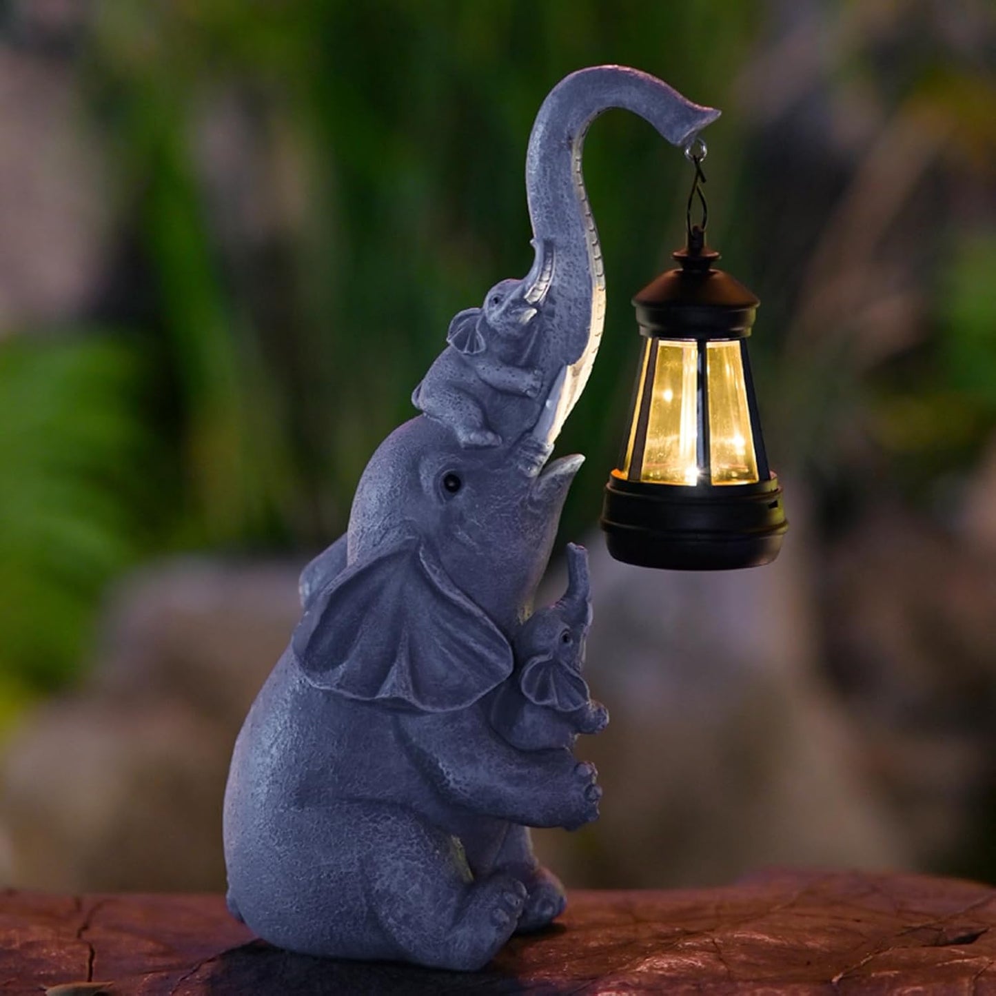 Solar Elephant Outdoor Statues Garden Decor with Solar LED Lights Good Luck Elephant Statue for Patio Balcony Yard Lawn Ornament, Birthday Gardening Gifts for Women Mom Grandma