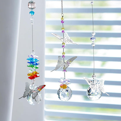 H&D HYALINE & DORA Crystal Suncatcher Window Hanging Ornament Crystals Ball Prism Rainbow Maker Butterfly Decor Pendant Set for Home Garden