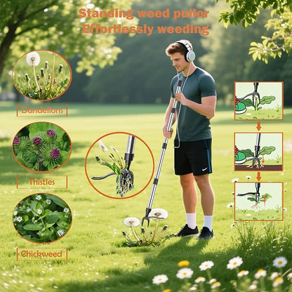 Manual Weed pullerTool, Flat Shovel,Stainless Steel Thatch Rake with Adjustable Handle for Leaf & Moss & Edging & Ice & Snow Removal in Lawn,Driveways, Patios, Garden Cracks (1-3 Tools)