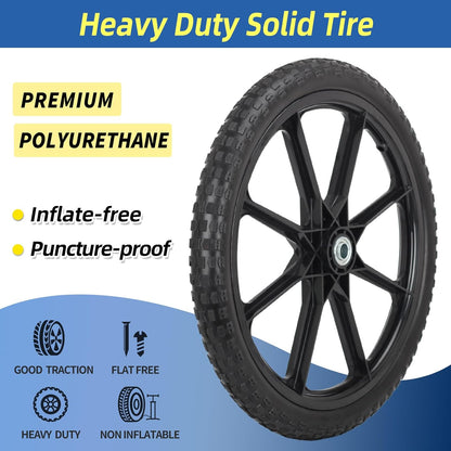 20" Flat Free Tire and Wheel, with 3/4" & 5/8" Bearing, 2.45" Centered Hub, Replacement Wheel For Rubbermaid Wheelbarrow, Garden Yard Cart, 2 Pcs