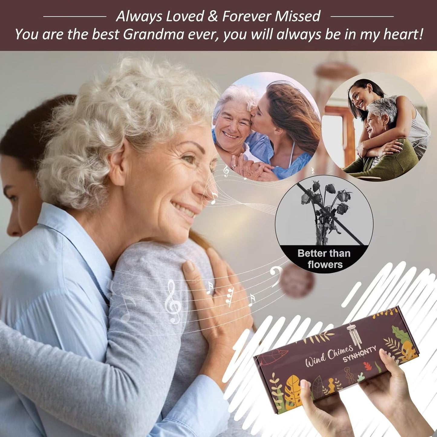 Memorial Gifts for Loss of Grandmother, 25''Memorial Wind Chimes for Loss of Grandma,Sympathy Gifts for Loss of Grandmother, Bereavement, Condolence, Remembrance Gifts,Windchimes in Memory of Grandma