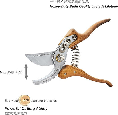 Bypass Pruning Shears [Made in Japan] 8 inches Professional Garden Shears, Japanese Secateurs Hand Pruner Hedge Clippers, Aluminum Alloy Handle