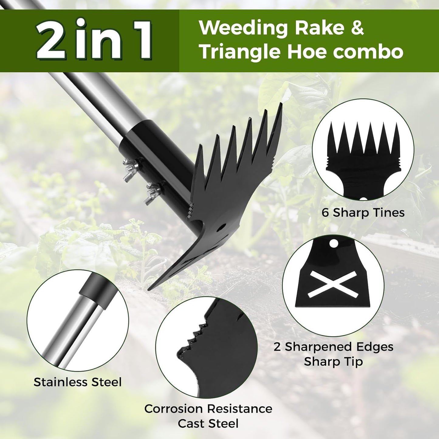 Weed Puller Tool with Long Handle - 44" Heavy Duty Manual Weeder & Garden Hoe, 2 in 1 Uprooting Tool for Yard, Lawn, Flower Bed, and Patio, Durable Weed Remover for Gardening