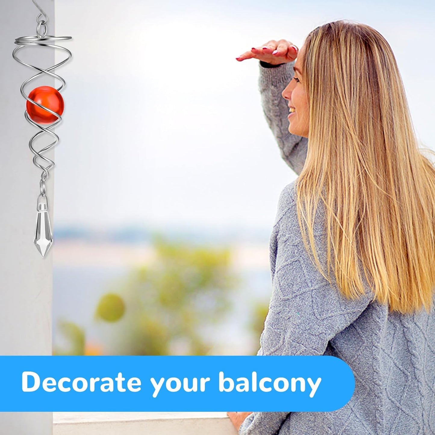 3 Pieces Gazing Ball Spiral Tail Spiral Tail Decorative Wind Spinner for Indoor Outdoor Decoration, 7.1 Inches/ 18 cm