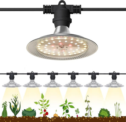 Espird Outdoor Grow Lighs,22FT Waterproof String Grow Light,Full Spectrum Grow Light Strip, Outdoor Grow Light for Veg Seedling Flower in Greenhouse, Garden, Backyard, Farm (6-Light)