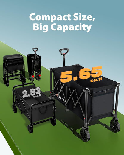Collapsible Folding Wagon Cart,Portable Large Capacity Utility Wagon Cart for Camping Fishing Sports Shopping