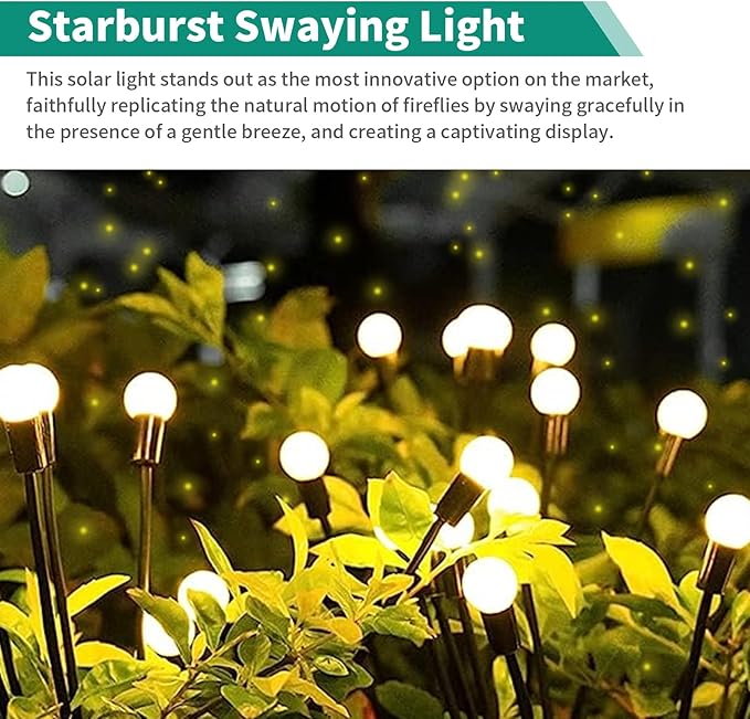 Solar Garden Lights, 6Pack 48LED Outdoor Firefly Lights Solar Decorations Lights Waterproof Firefly Lights Swaying in The Wind, Big Bulb Vibrant Firefly Lights for Yard Patio Pathway Decor Warm White
