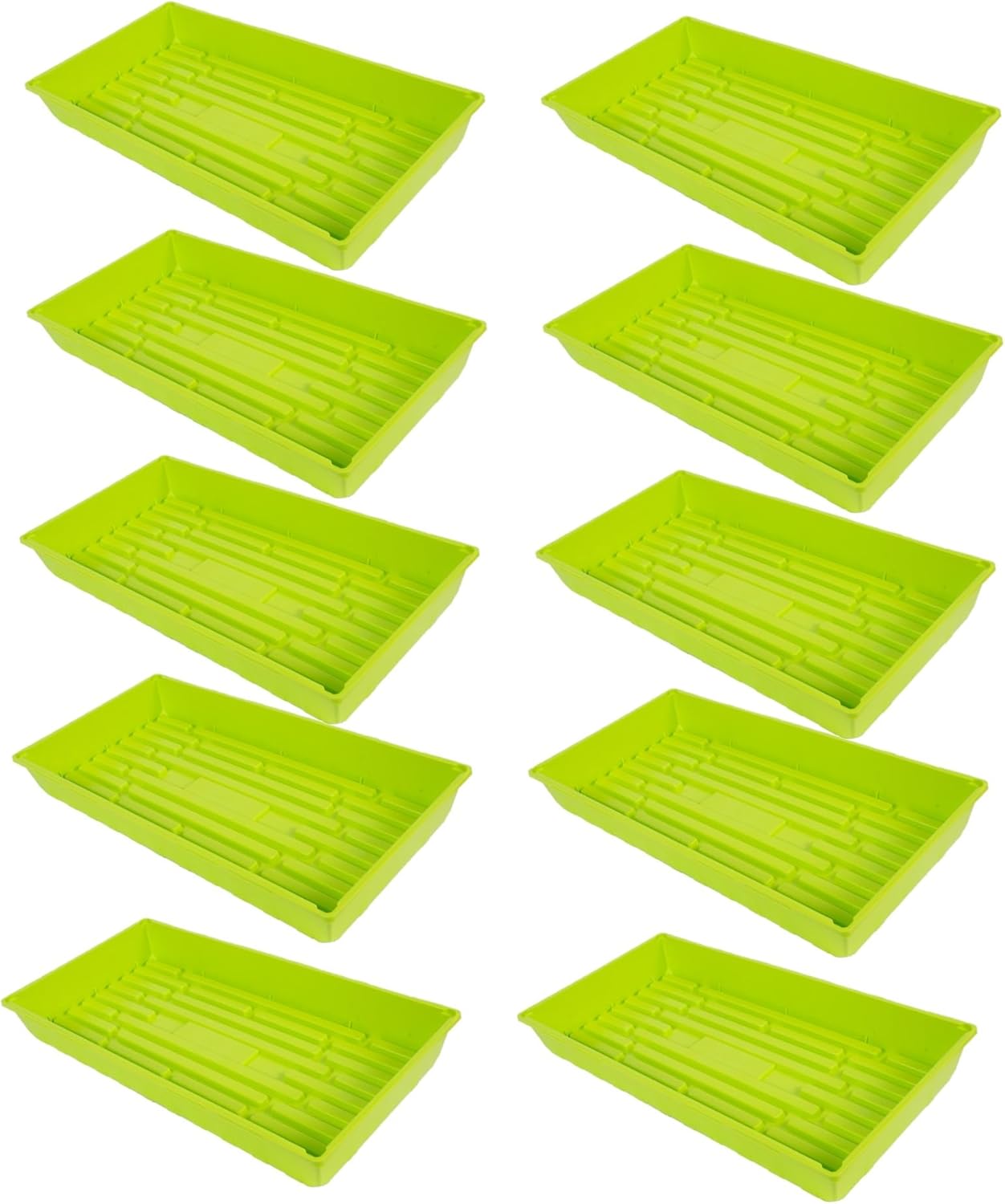SUNPACK 10" x 20" Mega Plastic Seed Starting Tray, Lime Green, 2.5" (Pack of 10) - No Drainage Holes, Ideal for Greenhouses or Indoor Gardening - Made of Thick, Strong Plastic