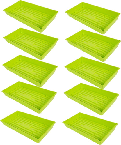 SUNPACK 10" x 20" Mega Plastic Seed Starting Tray, Lime Green, 2.5" (Pack of 10) - No Drainage Holes, Ideal for Greenhouses or Indoor Gardening - Made of Thick, Strong Plastic