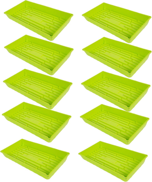 SUNPACK 10" x 20" Mega Plastic Seed Starting Tray, Lime Green, 2.5" (Pack of 10) - No Drainage Holes, Ideal for Greenhouses or Indoor Gardening - Made of Thick, Strong Plastic