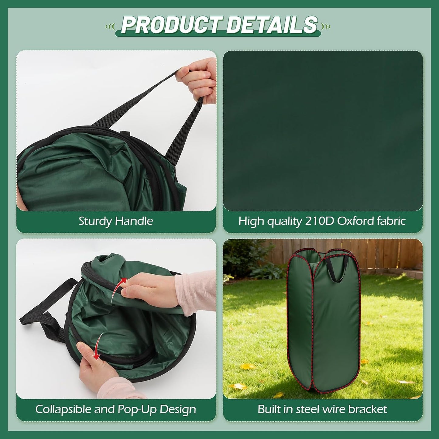 2Pack Reusable Pop-Up Yard Waste Bag Holder, Designed for 30 Gallon Paper Lawn Bags, Multi-Use Dustpan Function and Compact Foldable Design for Effortless Leaf Collection