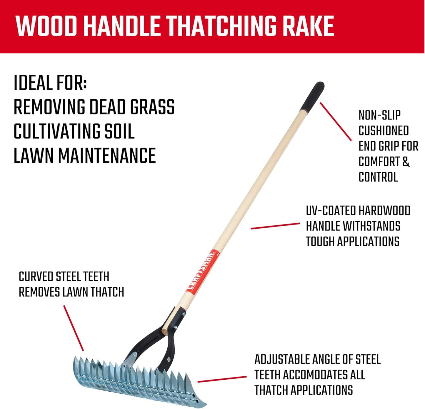 CRAFTSMAN 2-Piece Raking Set with Lawn & Thatching Rakes, Wood Handles with Cushion Grips, for Leaves, Dethatching, Dead Grass, Cultivating
