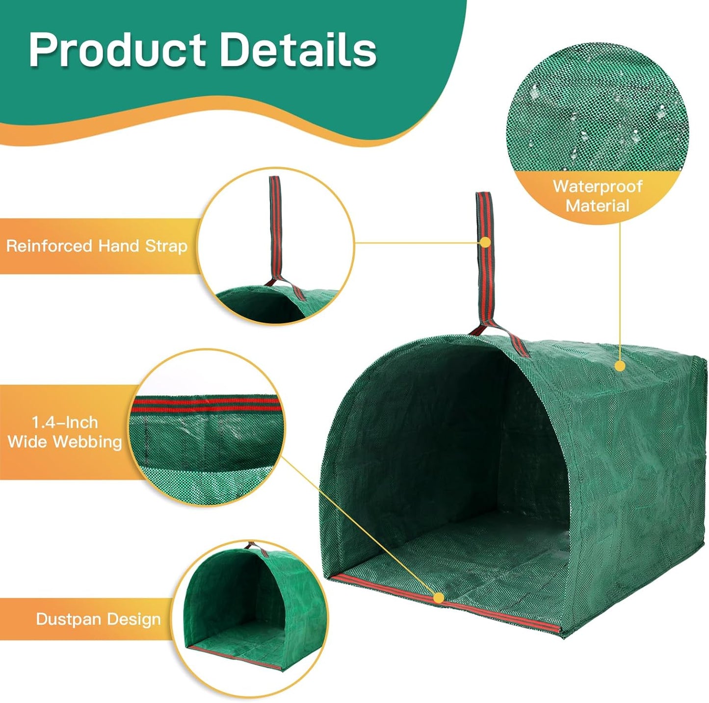 2 Pack 53 Gallon Reusable Yard Waste Bags, Dustpan-Type Lawn Bags, Collapsible Heavy Duty Leaf Bags, Standable Garden Waste Bags for Collecting Leaves, Lawn Grass, Clippings and Branches
