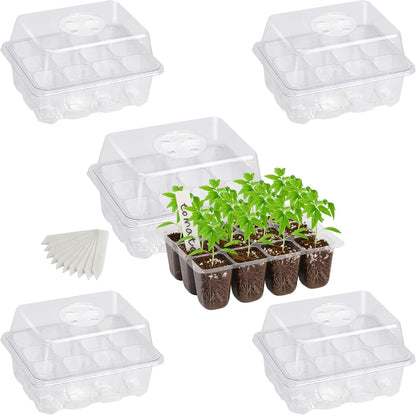 Bonviee 5-Pack Seed Starter Trays for Indoor Germination – Humidity Dome to Regulate Temperature & Humidity, Clear Tray for Root Observation, Drain Holes to Prevent Overwatering (5 Packs, Clear)