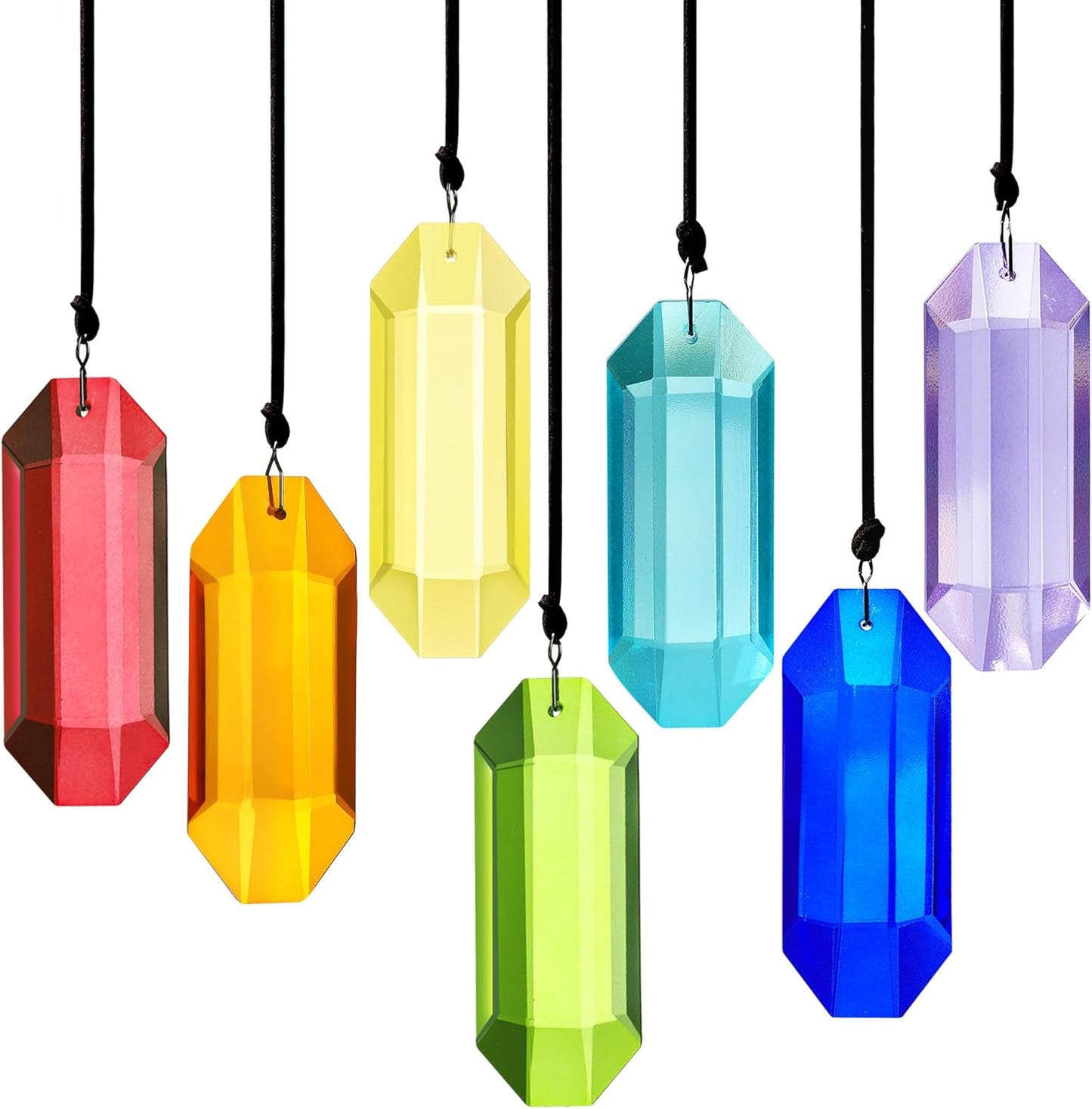 HDCRYSTALGIFTS 7pcs Crystal Suncatcher Prisms 3'' Indoor Window Hanging Ornament Rainbow Glass Prism Sun Catcher Decor for Home Garden Healing Crystals