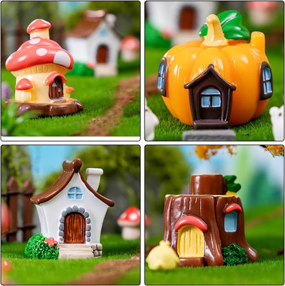 4 PCS Mini House Figurines, Miniature Village Hut Figurine, Fairy Garden Cottage Micro Landscape Ornaments Accessories for Bonsai, Succulent Planting, Flower Pots (4pcs)