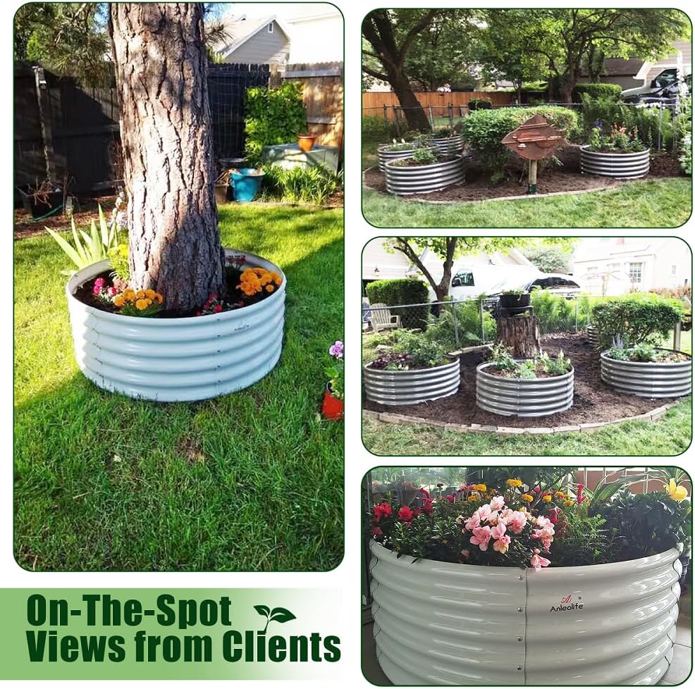 A ANLEOLIFE 6-Pack 4X4X1.5ft & 8X4X1.5ft Deep Root Galvanized Raised Garden Beds Outdoor for Planting Vegetables Flowers Herb,Antique White