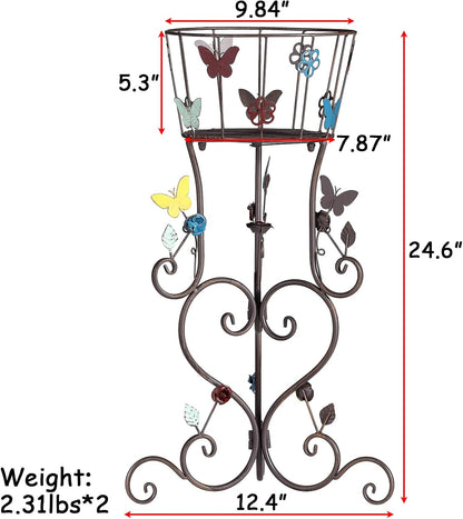 2 Pack Metal Plant Stands, 25”H Wrought Iron Tall Plant Stand, Heavy Duty Vintage Flower Pot Stand Holders, Corner Decorative Potted Planter Display Rack for Indoor Outdoor Garden Patio Lawn