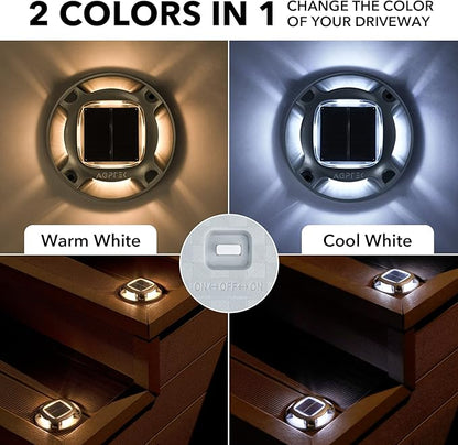 AGPTEK Solar Driveway Lights Outdoor 16 Pack, 2 Color Modes LED Deck Dock Marine Waterproof Driveway Marker Lights for Step Sidewalk Stair Garden Pathway Walkway Yard (Warm White/Cool White)