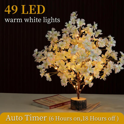 Lighted Cherry Blossom Tree Artificial, 19Inch Faux Bonsai Tree Japanese Decor, Battery Operated Floral Desktop Tree for Indoor Home Spring Summer Easter,Pink
