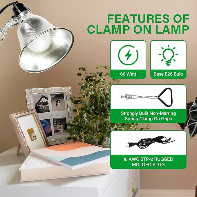 Simple Deluxe Clamp Lamp Light 60 Watt with 5.5 Inch Aluminum Reflector (no Bulb Included), 6 Feet Cord, 2 Pack, Black, New Version