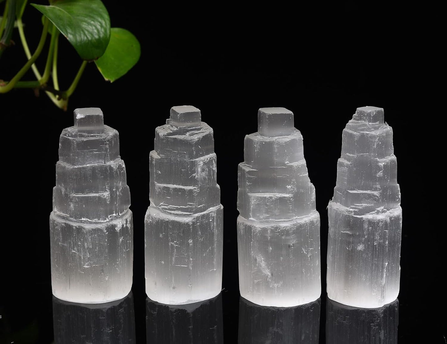 JIC Gem 4Pcs Selenite Tower Skyscraper Healing Crystal Stone Reiki Meditation Positive Energy 4 Inch