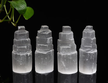JIC Gem 4Pcs Selenite Tower Skyscraper Healing Crystal Stone Reiki Meditation Positive Energy 4 Inch