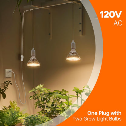 Bstrip Hanging Grow Light, 50W (25W X 2), One Cord Double Head, Led Grow Lights for Indoor Plants, Full Spectrum, Grow Lights for Seed Starting, Hanging Plant Light Bulbs with 16.4FT Power Cord