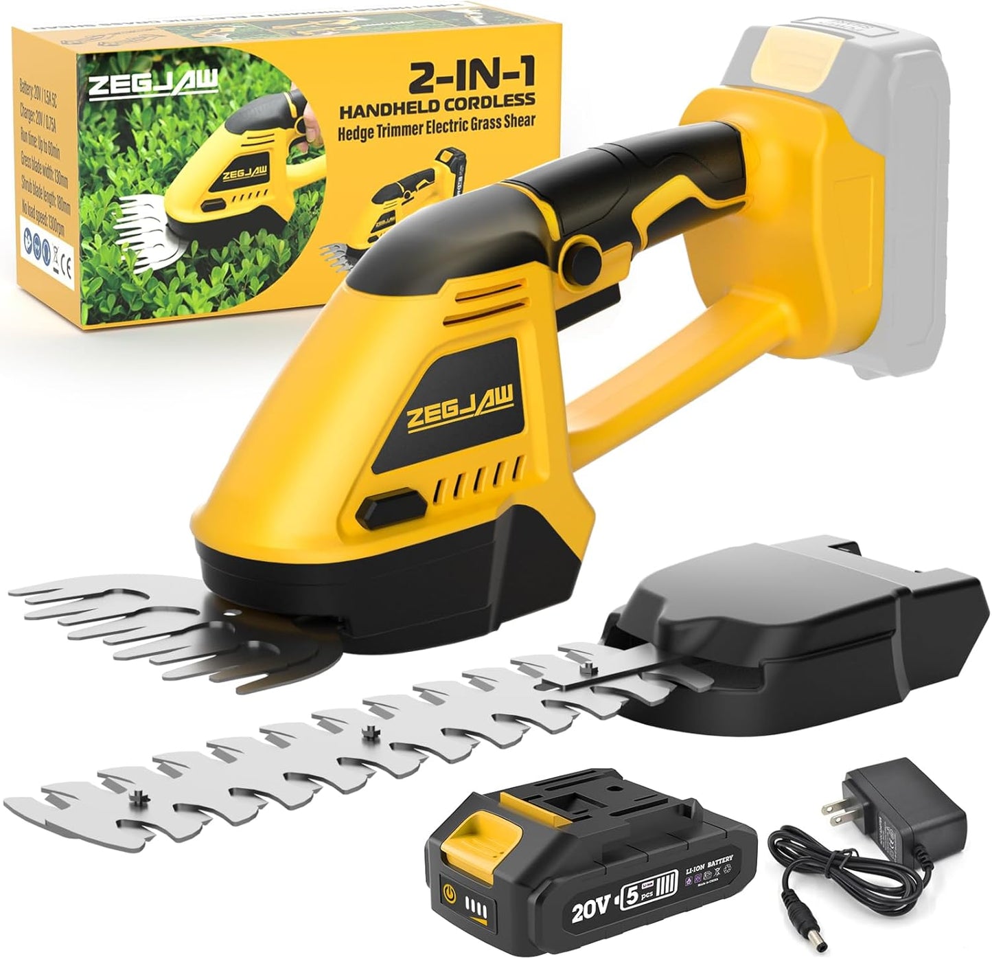 Cordless Hedge Trimmer, 2 in 1 Handheld Electric Grass Shear, 20V Power Tool for Efficient Yard Maintenance Lightweight, Trimming Hedges and Bushes with Charger and Battery