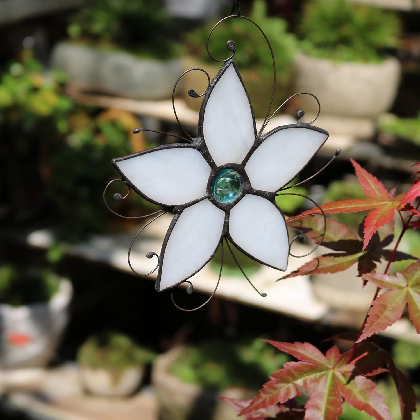 Forget Me Not Flower Stained Glass Window Hangings,Flower Decoration Stained Glass Suncatcher for Kitchen Window,Flowers Gift for Mom,Grandma, Birthday Gift for Women
