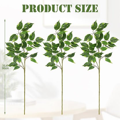 Ficus Leaves Artificial Branches 35.4" Faux Ficus Tree Branches Fake Greenery Plant Spray for Tree DIY Arch Wedding Bouquet Wreath Wall Decor - 3PCS