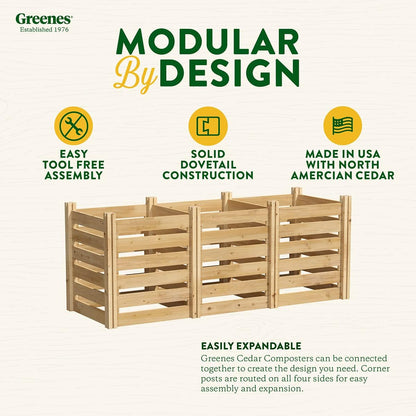 Greenes Fence Cedar Wood Composter, 24" W x 72" L x 31" H / 231.9 Gallons - Made in USA with North American Cedar