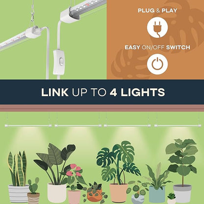 LED Grow Light 4FT Full Spectrum Compact Linkable Lighting Fixture for Indoor Greenhouse Year Round Plant Seedlings, Essential Grow Slim Hanging Suspended Strip