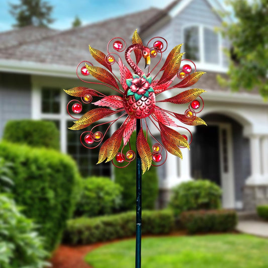 Flamingo Wind Spinner for Garden, Double Wind Sculpture Flamingo Wind Spinner for Garden Patio Yard Decor