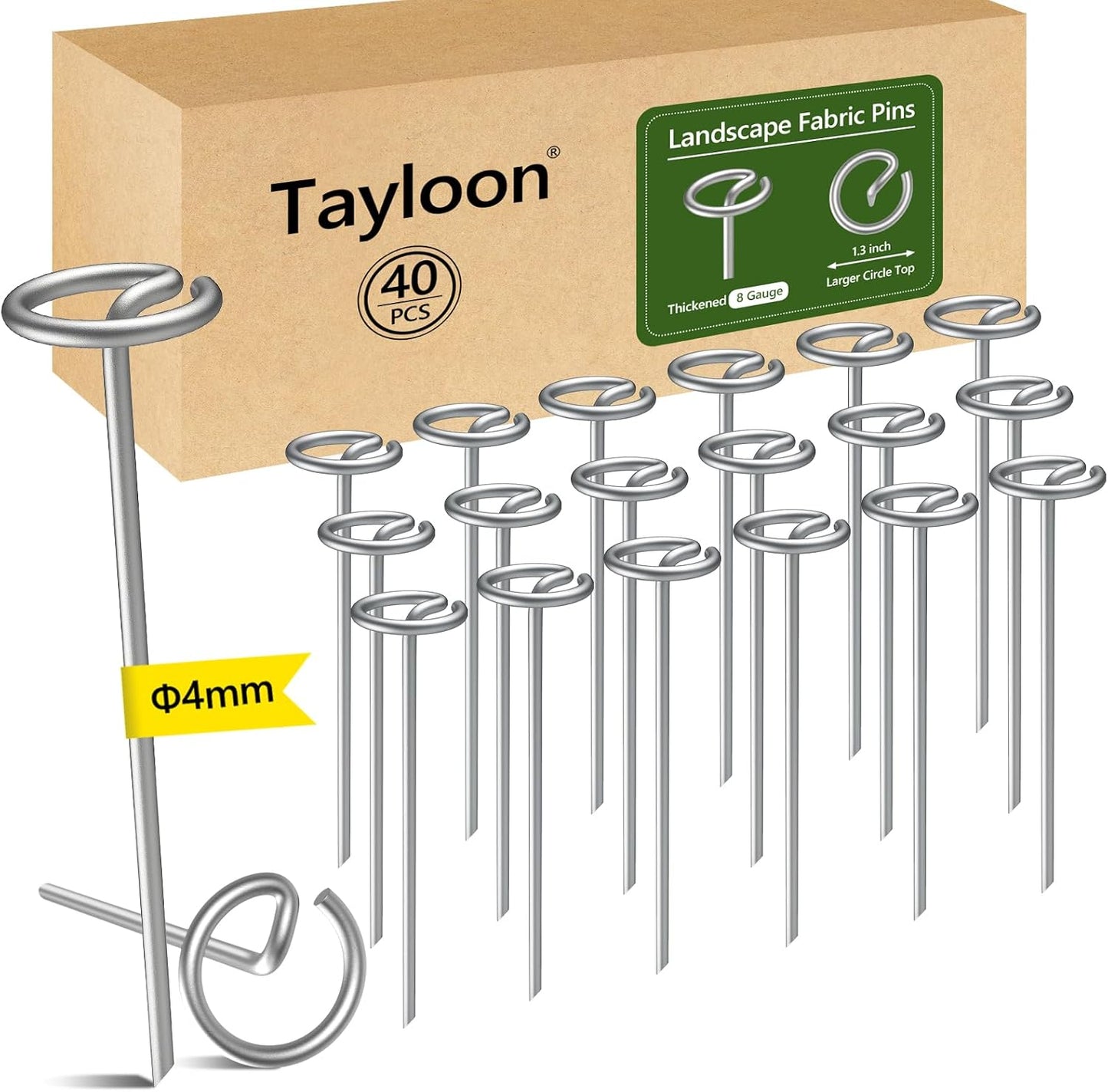 40 Pcs Landscape Fabric Pin Stakes, Thickened 8 Gauge Circle Top Garden Stakes, Galvanized Weed Barrier Stakes for Plant Support, More Holding Power Than U-Shaped Ground Nail, Not Easy to Bend