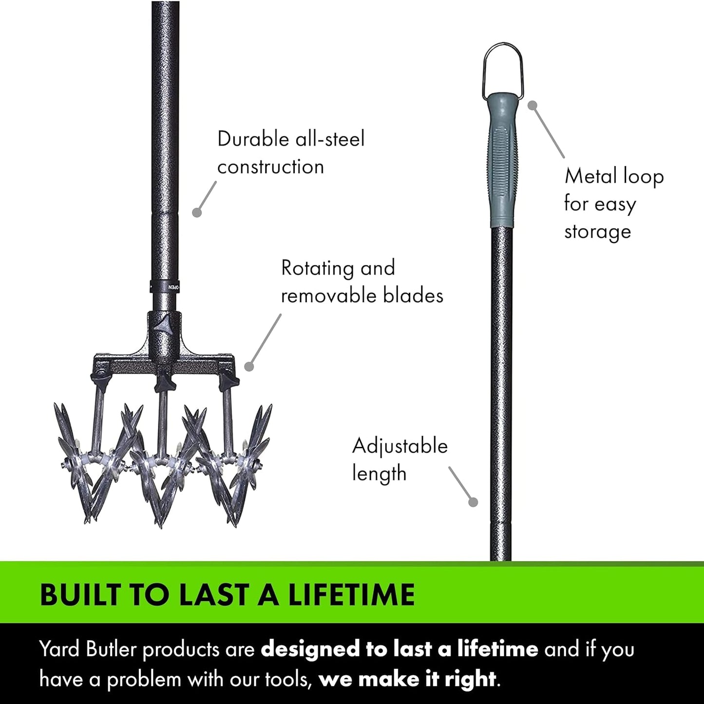 Yard Butler- Rotary Cultivator - Durable Garden Cultivator for Healthy Soil - Customizable Tiller to Meet Garden & Lawn Needs - Ergonomic Gardening Tool Design - Standard Packaging
