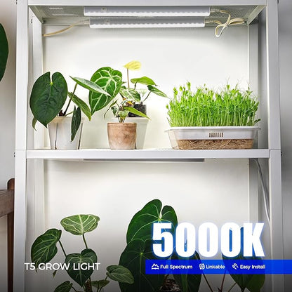 Barrina Grow Lights for Indoor Plants, 1ft Plant Lights for Indoor Growing, 5000K White Full Spectrum Grow Light, Individual Switch, T5 Grow Light Strip, Plug and Play, 8-Pack
