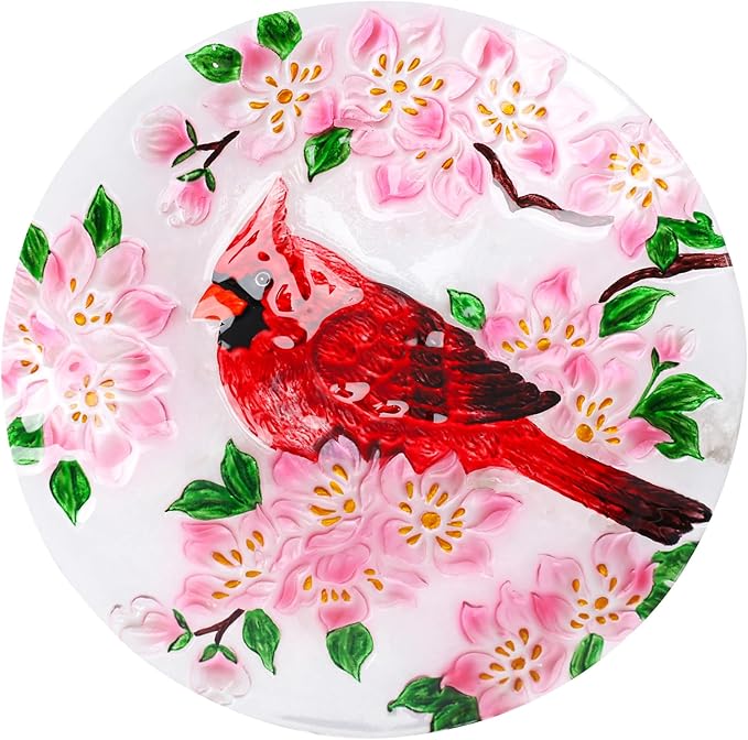 MUMTOP Outdoor Glass Birdbath with Metal Stand for Outside Lawn Yard Garden Cardinal Decor,18??Dia/21.65 Height