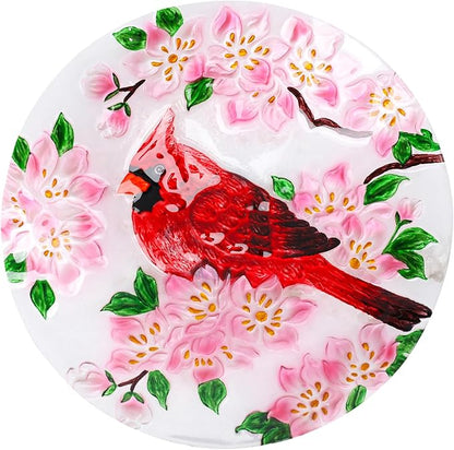 MUMTOP Outdoor Glass Birdbath with Metal Stand for Outside Lawn Yard Garden Cardinal Decor,18??Dia/21.65 Height
